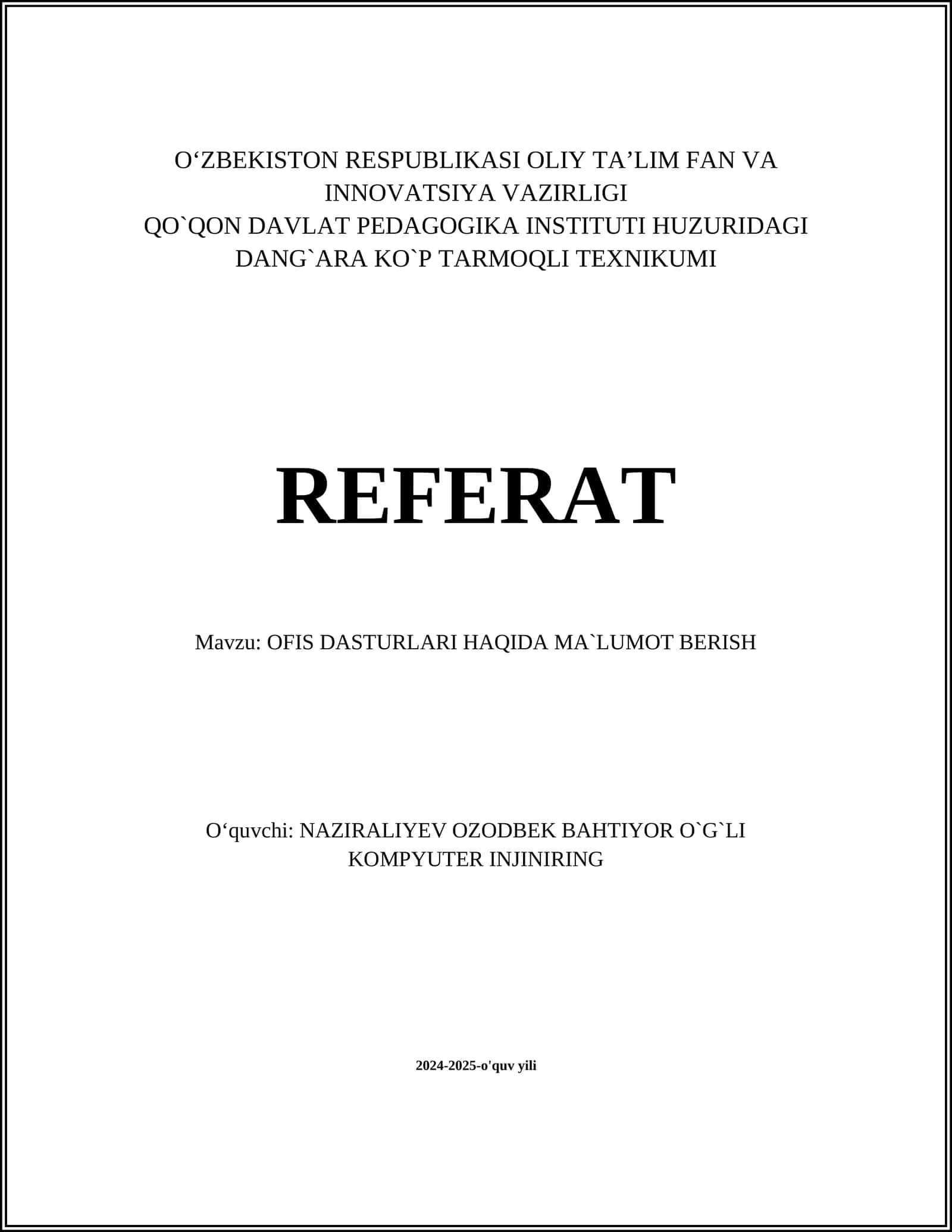 Microsoft Office dasturlari to'plami 1