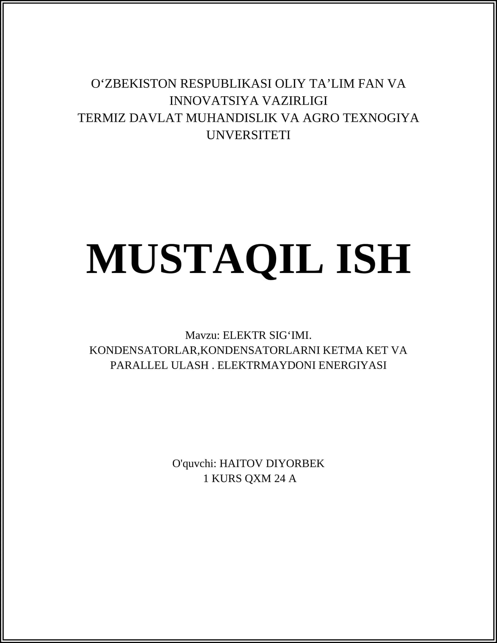 Elektr Sigʻimi. Kondensatorlar 1