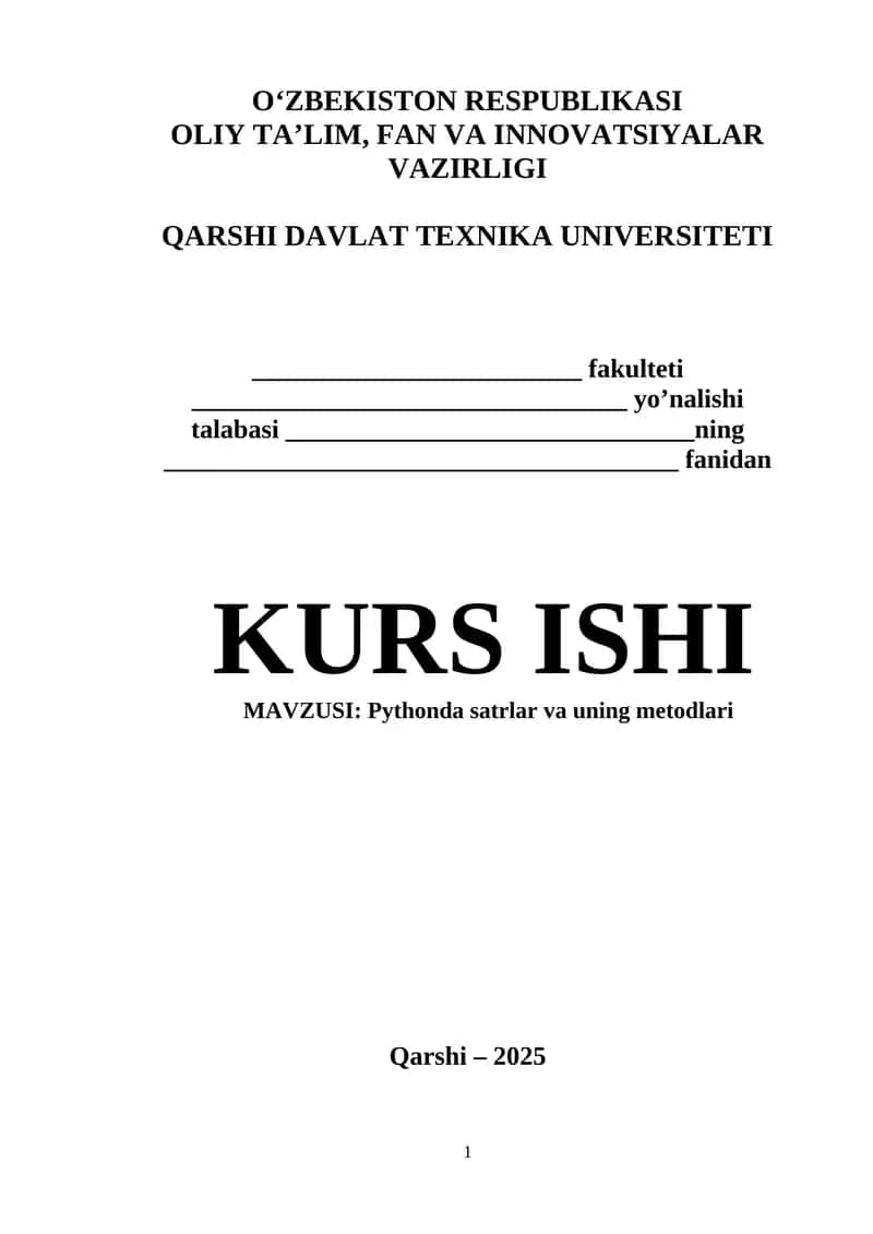 Pythonda satrlar va uning metodlari 1