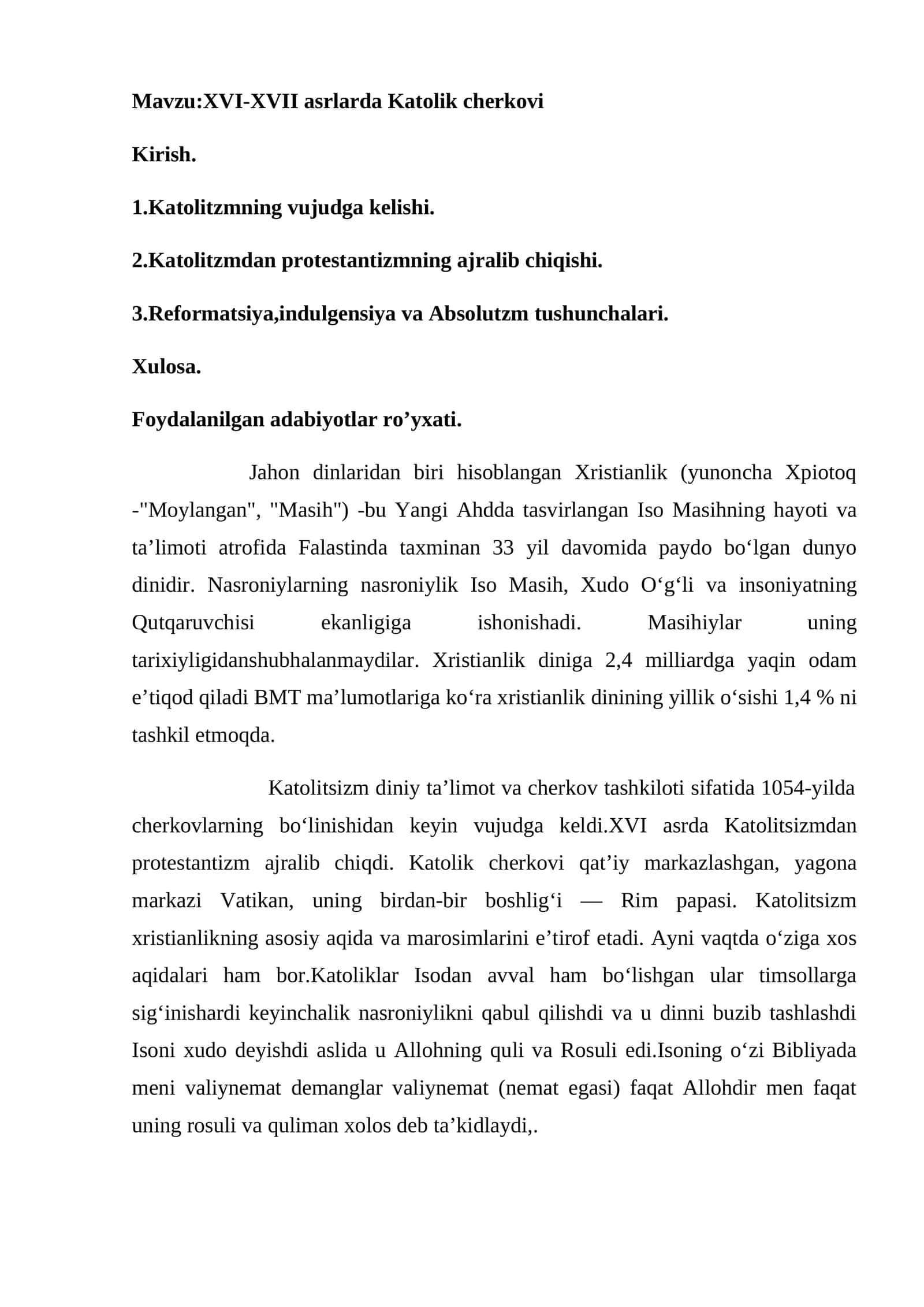 XVI-XVII asrlarda Katolik cherkovi 1