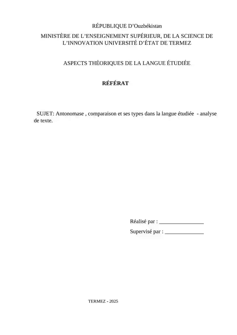 Antonomase , comparaison et ses types dans la langue étudiée - analyse de texte.