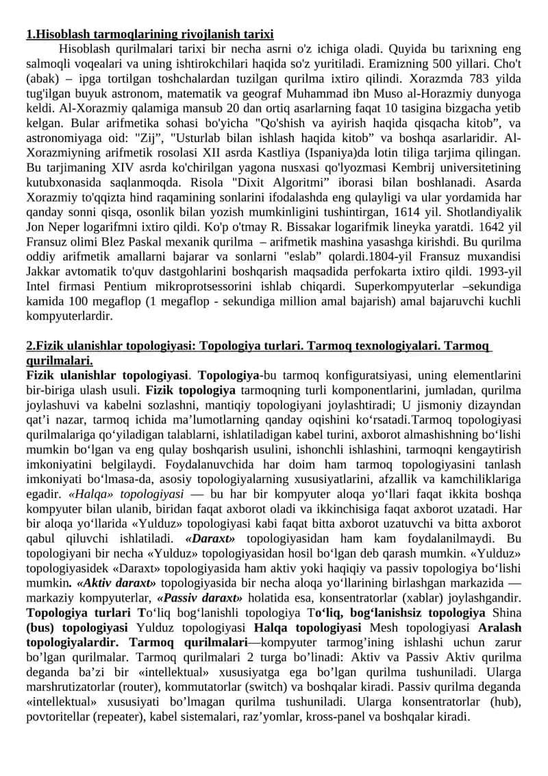 Hisoblash tarmoqlarining rivojlanish tarixi 1