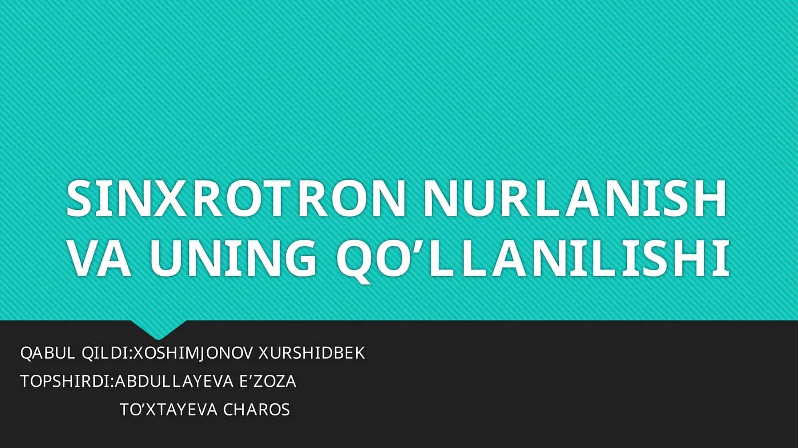 SINXROTRON NURLANISH VA UNING QO’LLANILISHI 1