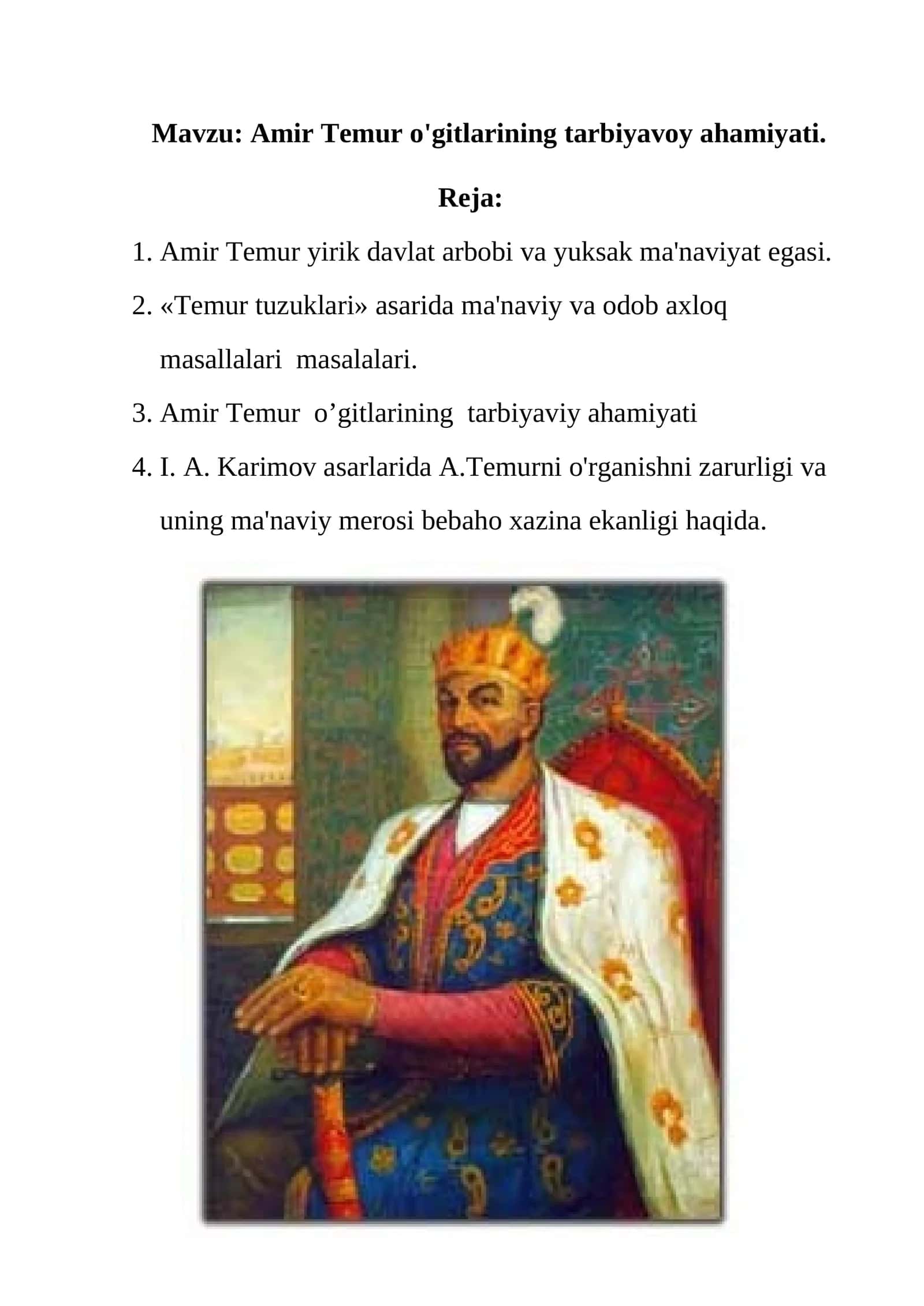 Amir Temur o'gitlarining tarbiyavoy ahamiyati 1