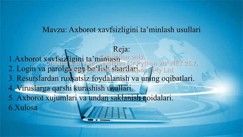 Axborot xavfsizligini ta’minlash usullari 1