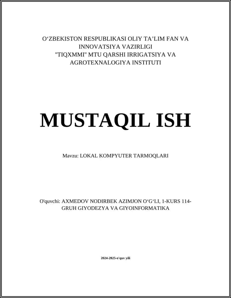 Mahalliy kompyuter tarmoqlari 1