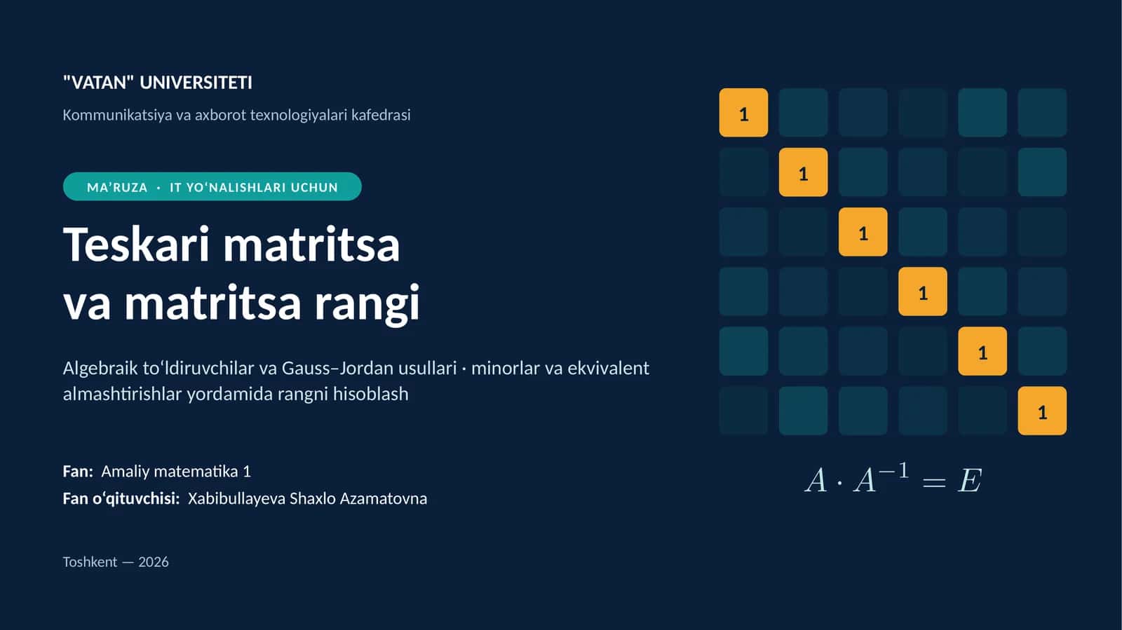 Teskari matritsa va matritsa rangi 1