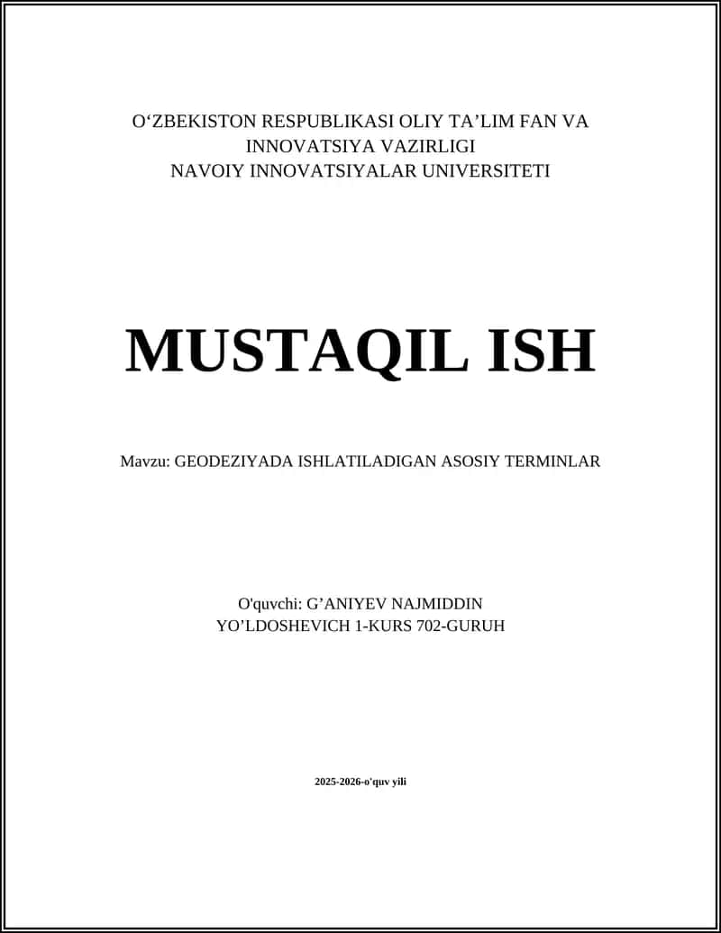 GEODEZIYADA ISHLATILADIGAN ASOSIY TERMINLAR 1