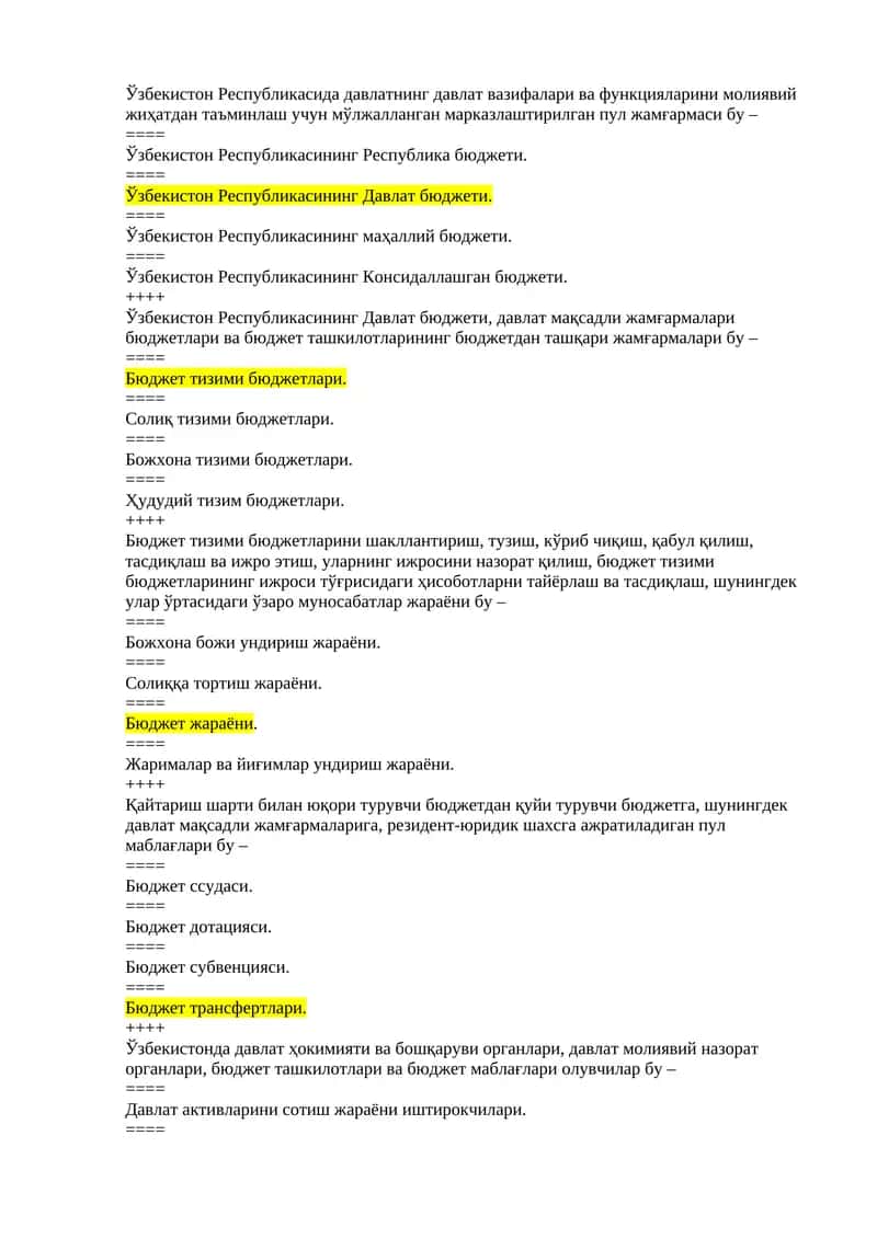 byudjet hisobi fanidan test 1