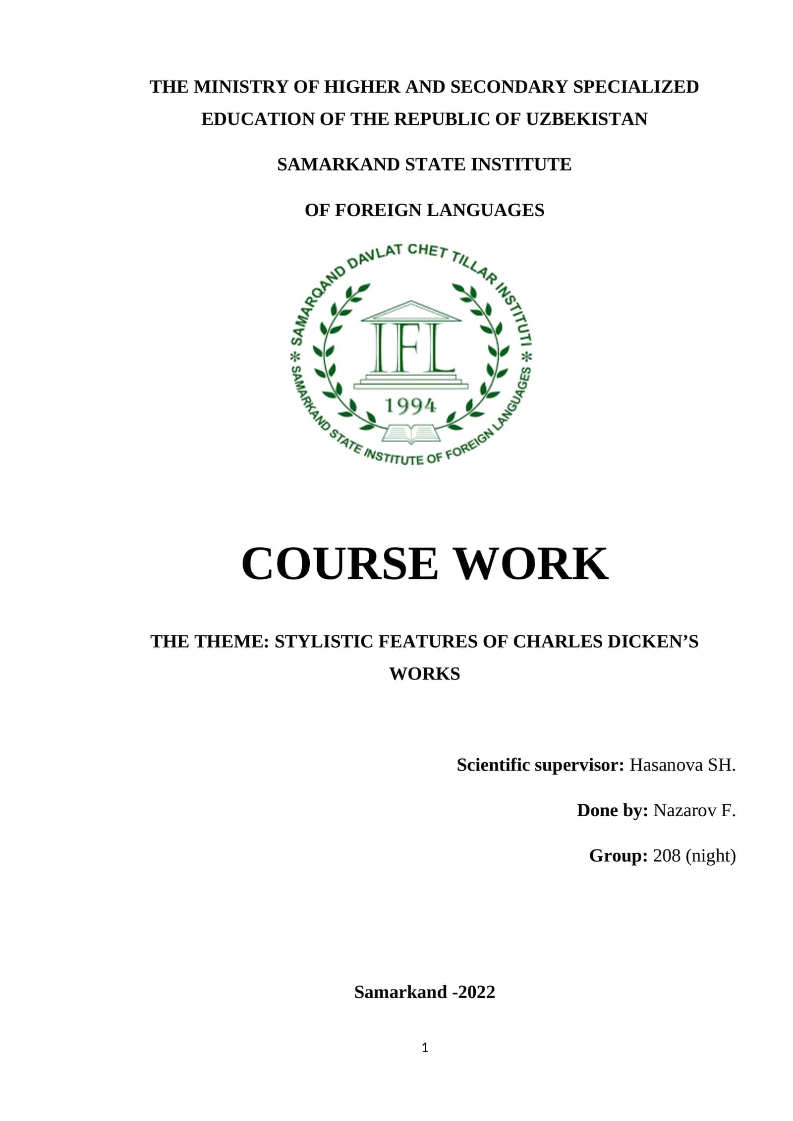 Stylistic Features of Charles Dickens’s Works 1