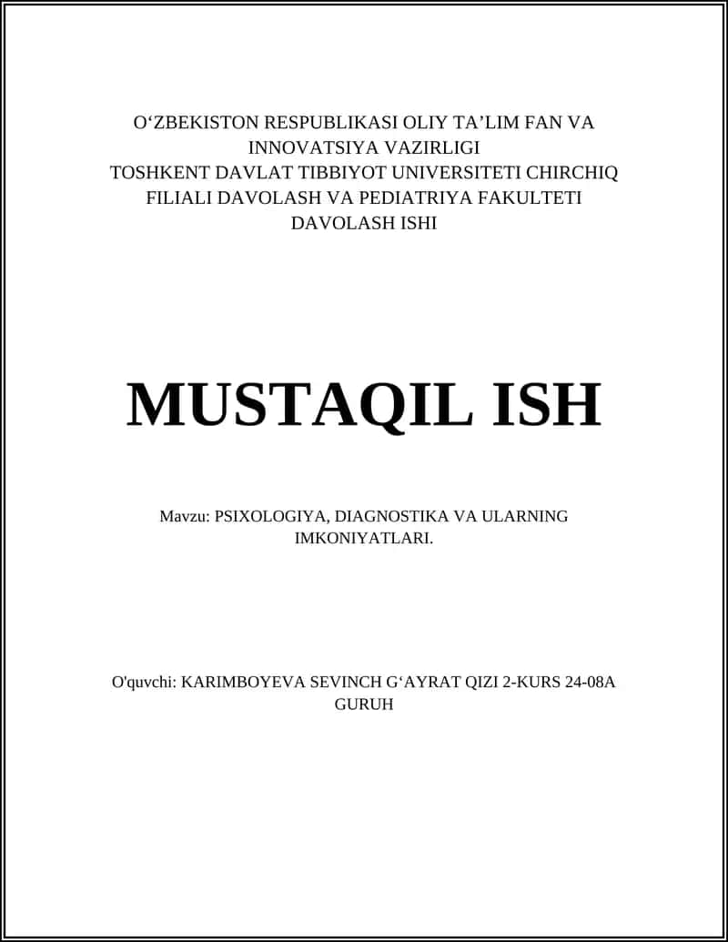 Psixologiya, Diagnostika va Ularning Imkoniyatlari 1