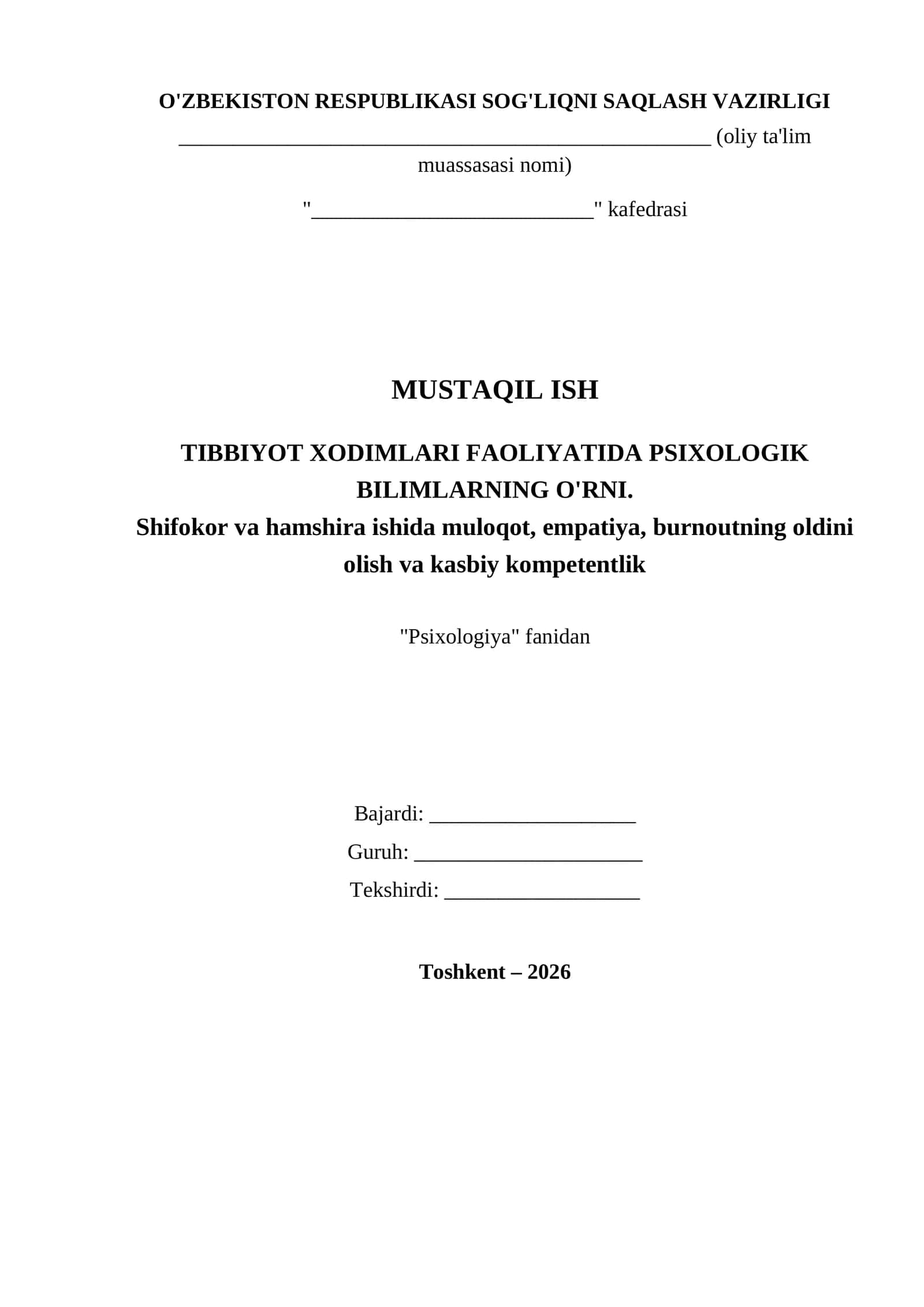 Tibbiyot Xodimlari Faoliyatida Psixologik Bilimlar 1