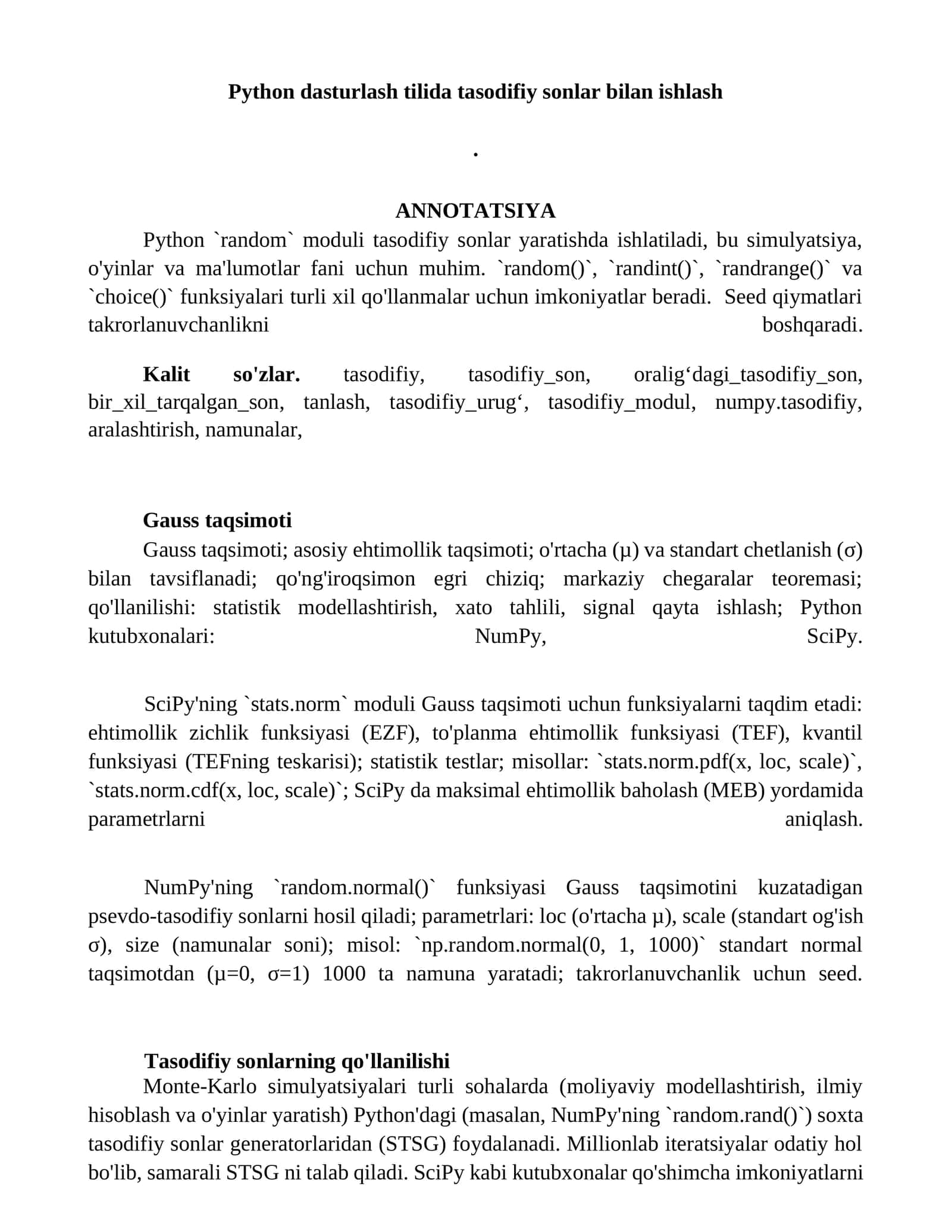 Python dasturlash tilida tasodifiy sonlar bilan ishlash 1