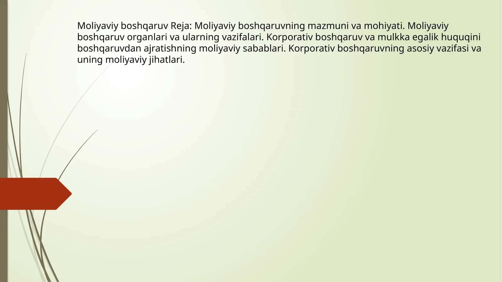 Moliyaviy boshqaruv Reja 1
