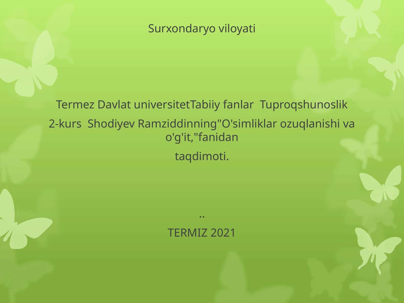 O'simliklar ozuqlanishi va o'g'it 1