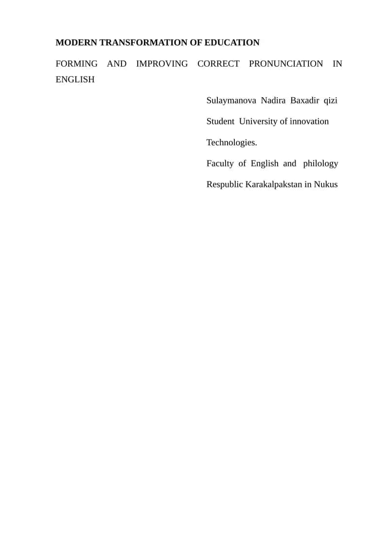 FORMING AND IMPROVING CORRECT PRONUNCIATION IN ENGLISH 1