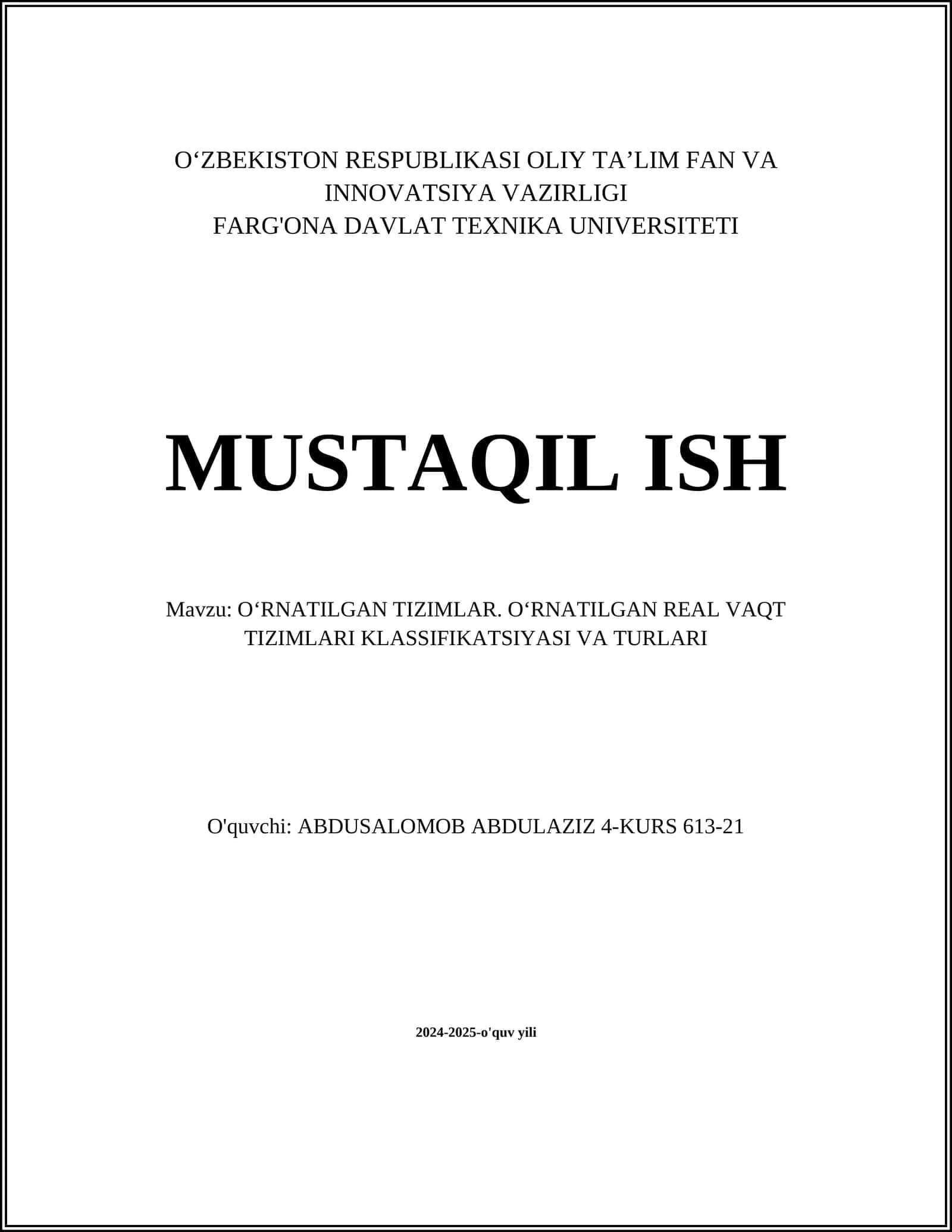 O‘rnatilgan tizimlar 1