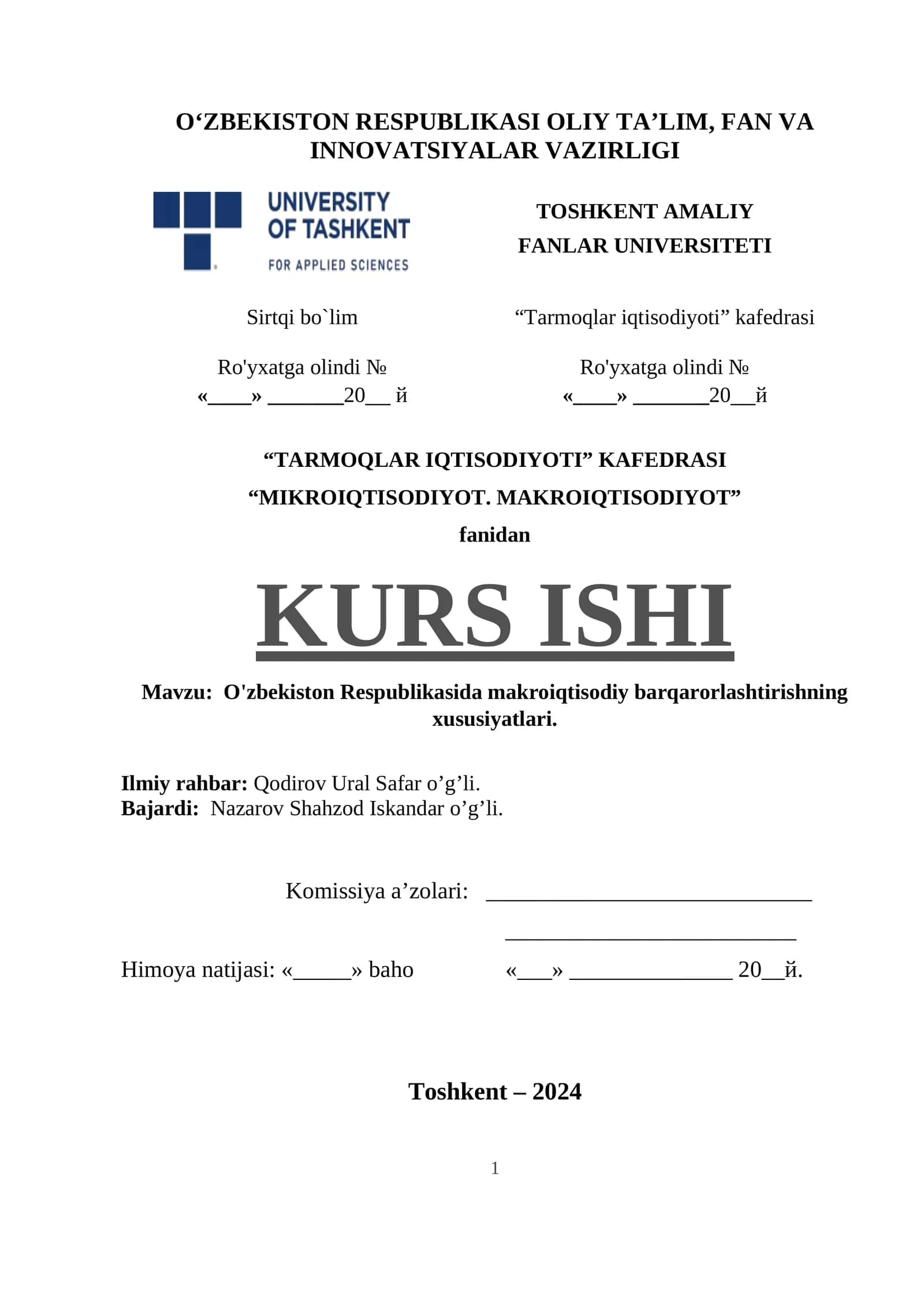 O'zbekiston Respublikasida makroiqtisodiy barqarorlashtirishning xususiyatlari 1