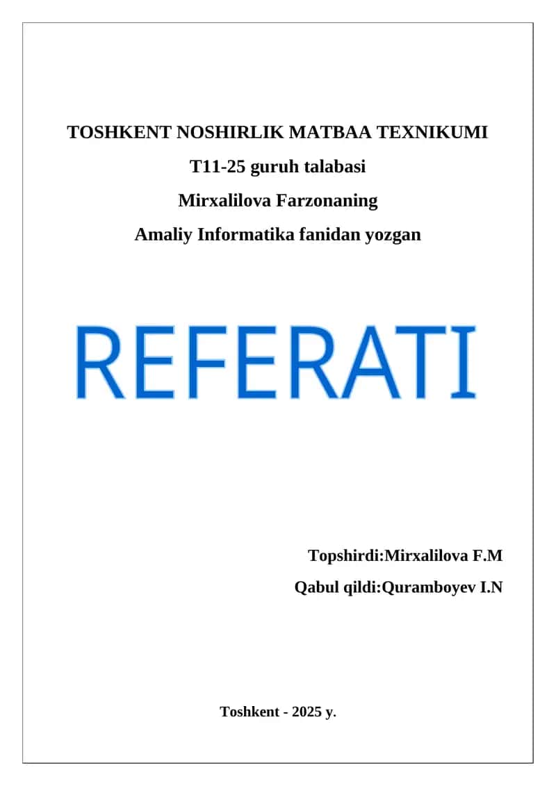 Amaliy Informatika REFERATI 1