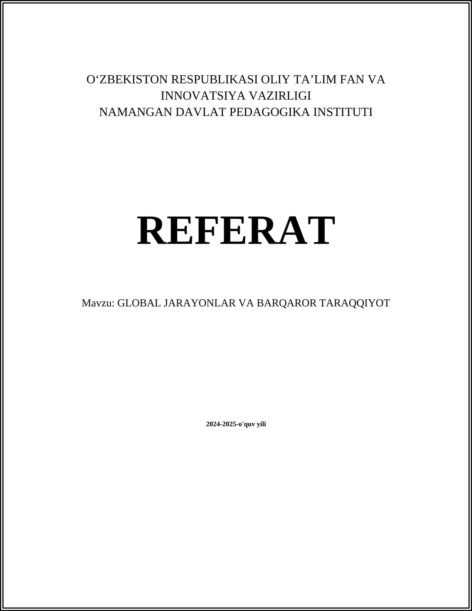 GLOBAL JARAYONLAR VA BARQAROR TARAQQIYOT 1
