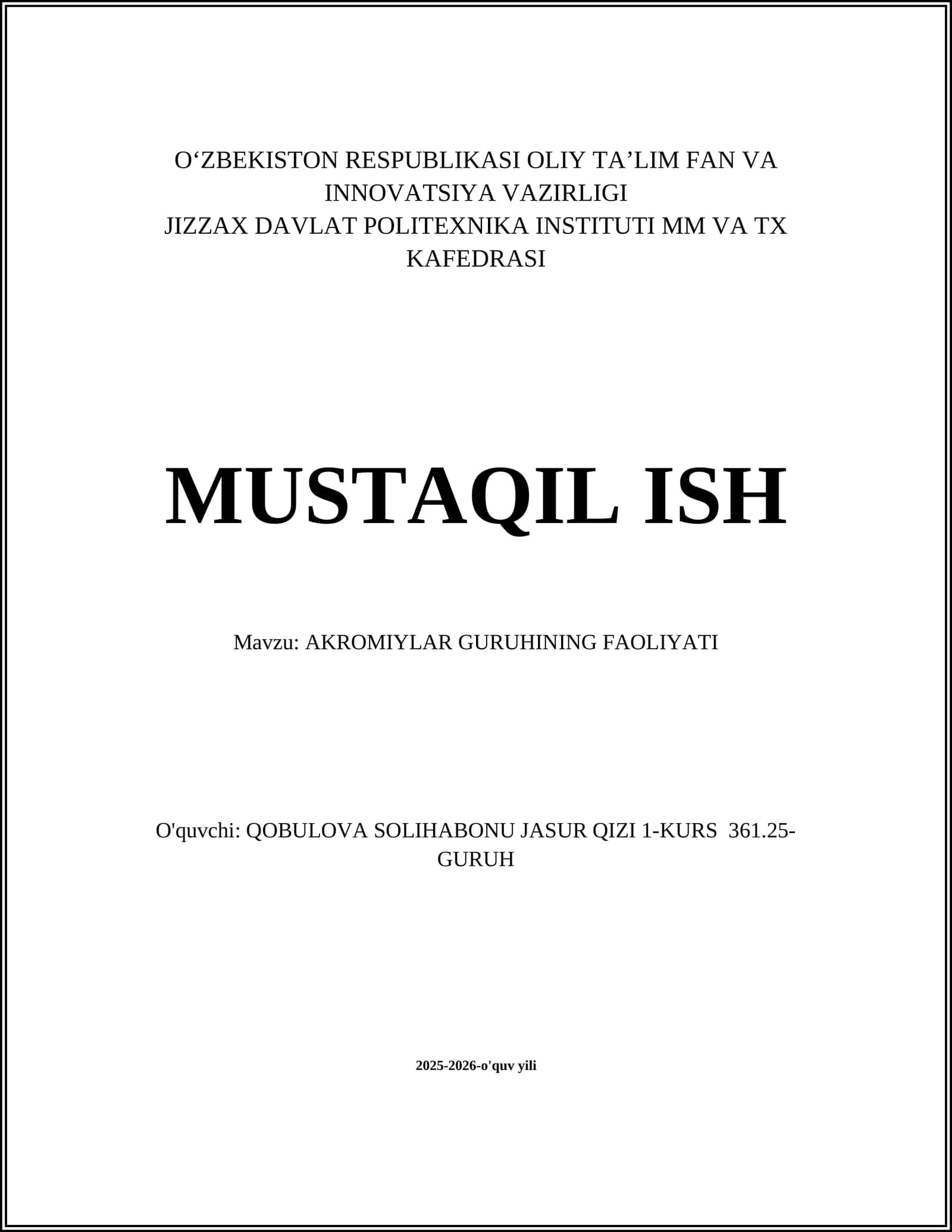 AKROMIYLAR GURUHINING FAOLIYATI 1