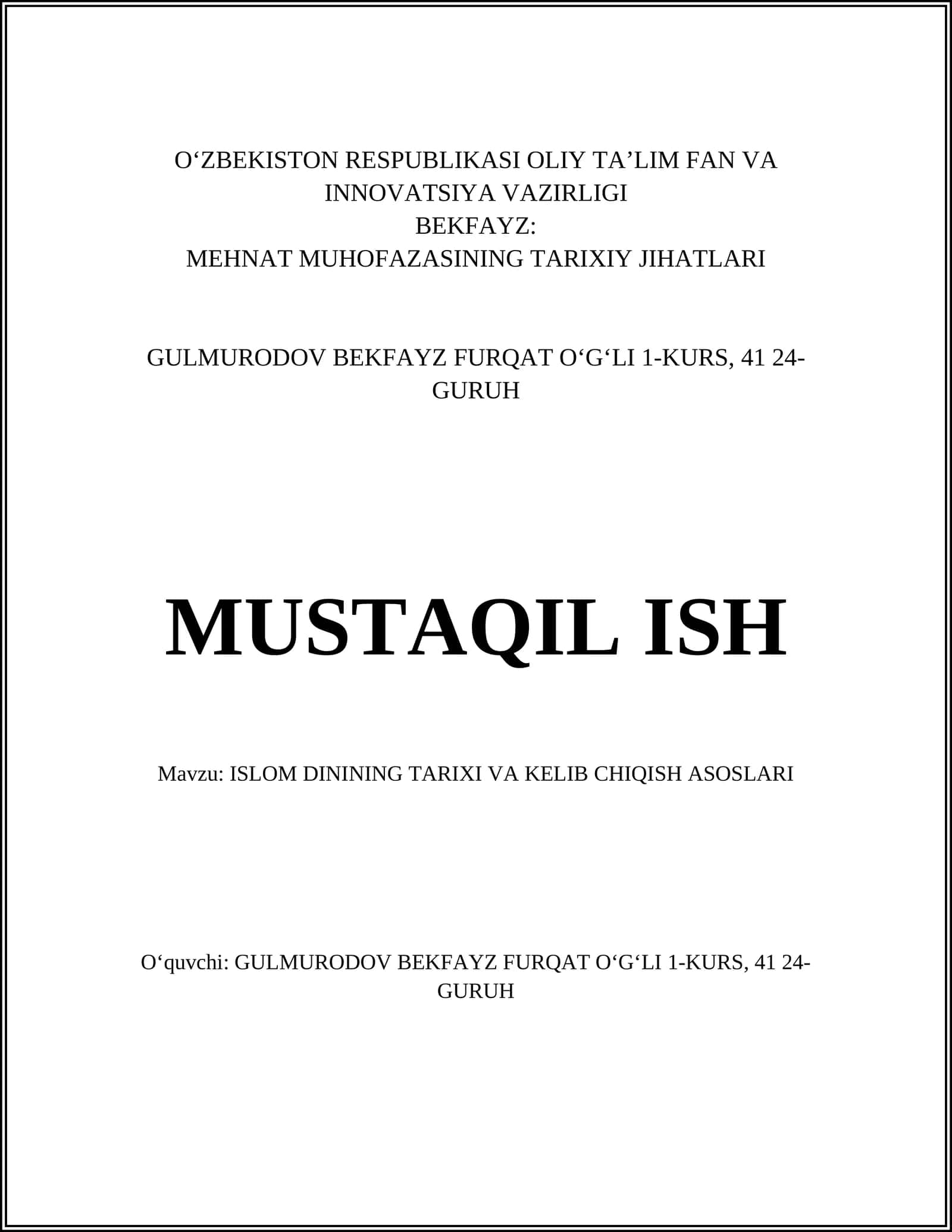 MEHNAT MUHOFAZASINING TARIXIY JIHATLARI 1