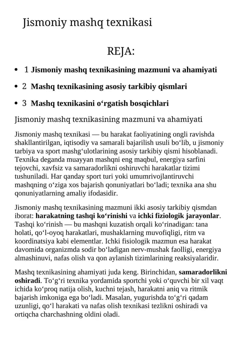 Jismoniy mashq texnikasi 1