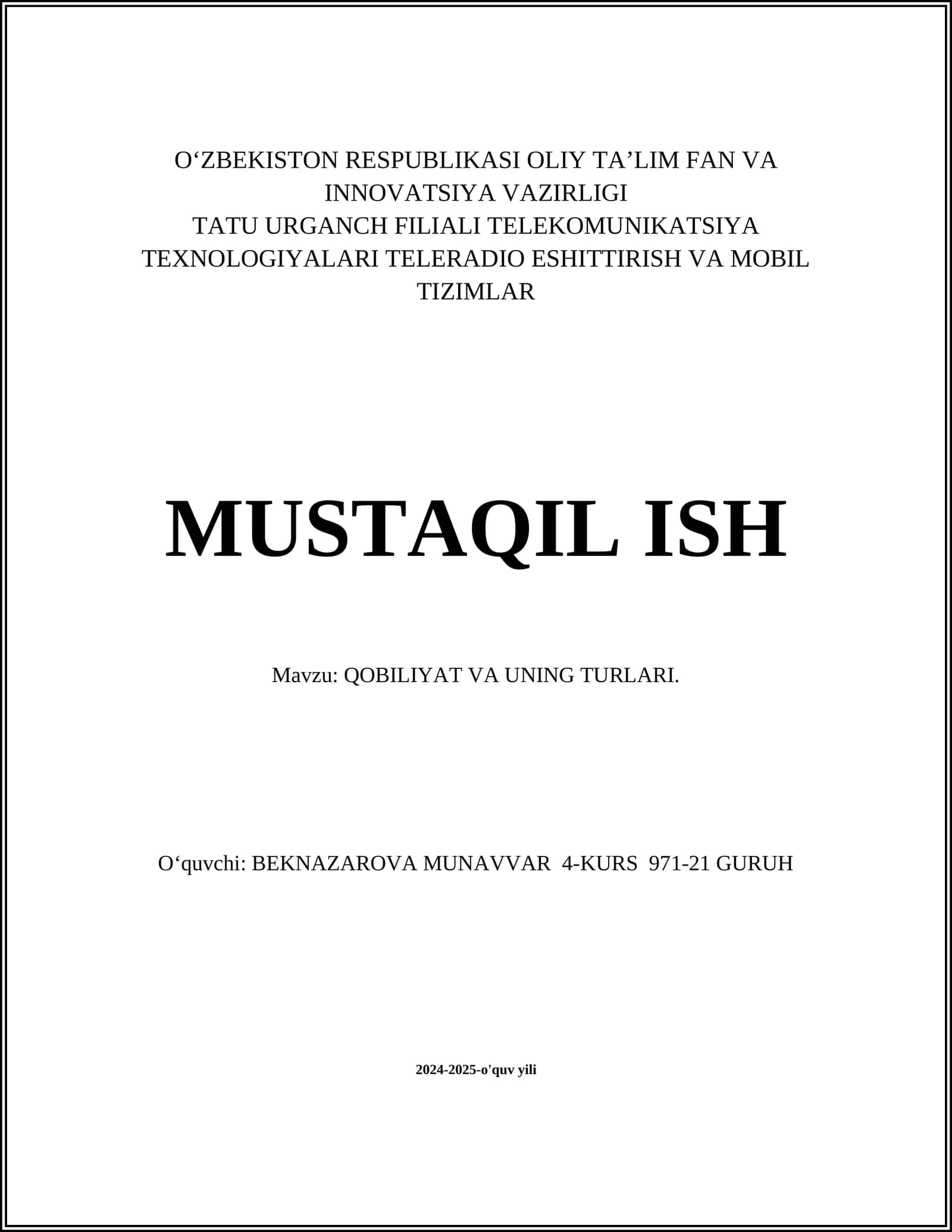 QOBILIYAT VA UNING TURLARI 1