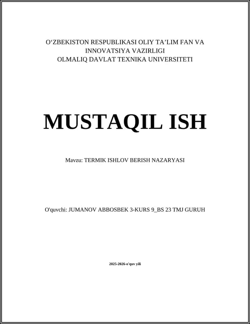TERMIK ISHLOV BERISH NAZARYASI 1