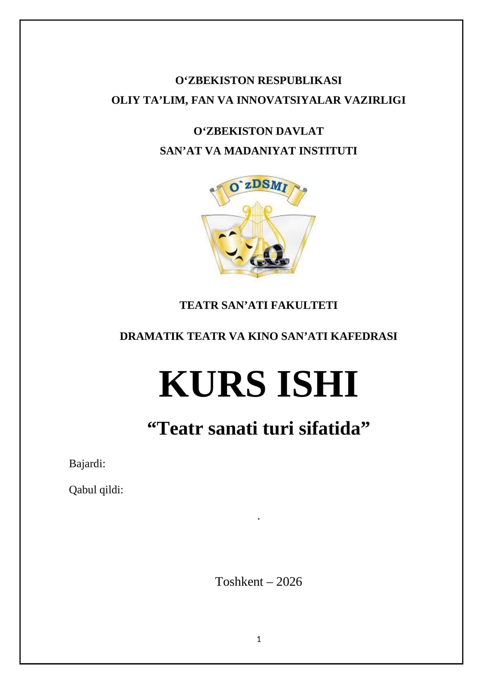 Teatr sanati turi sifatida 1