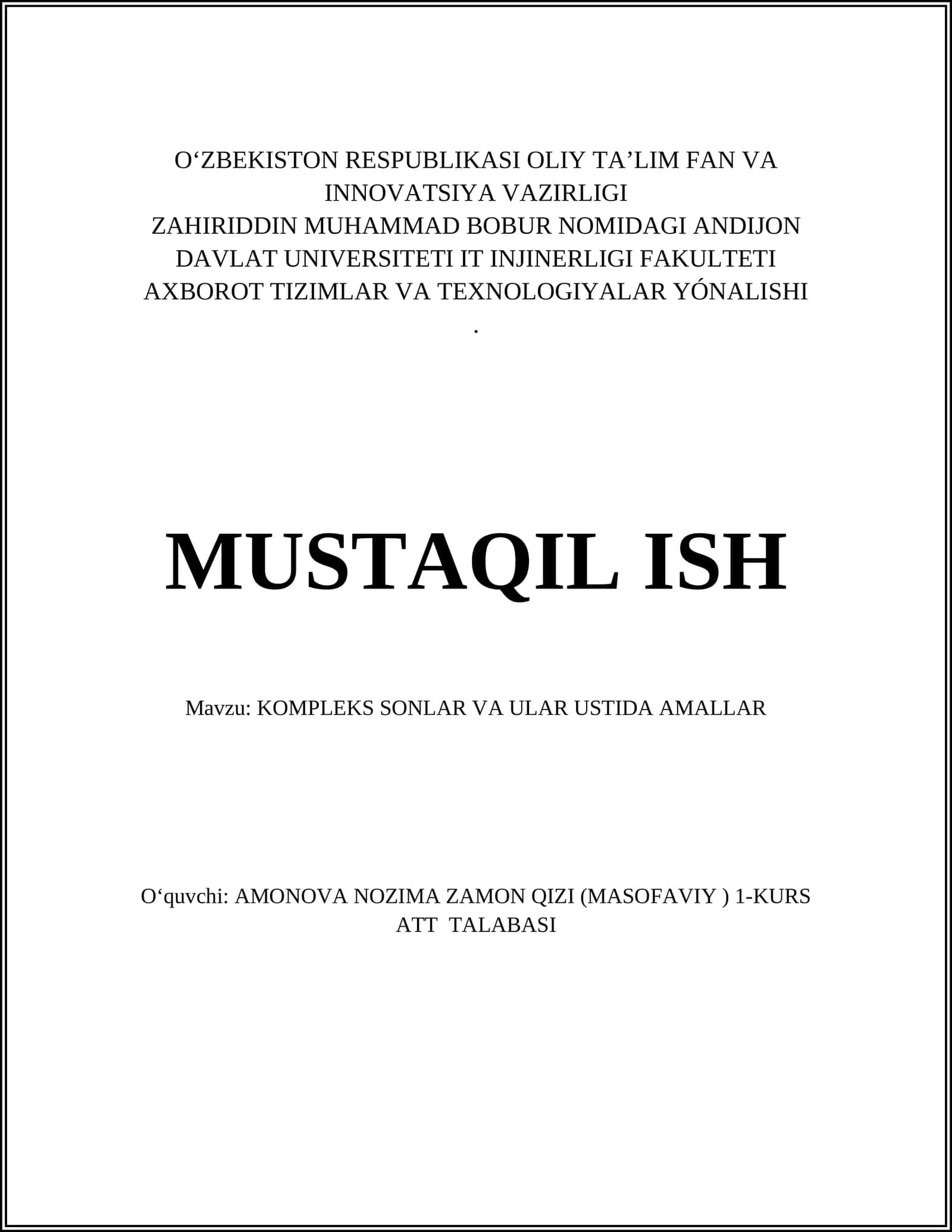 KOMPLEKS SONLAR VA ULAR USTIDA AMALLAR 1