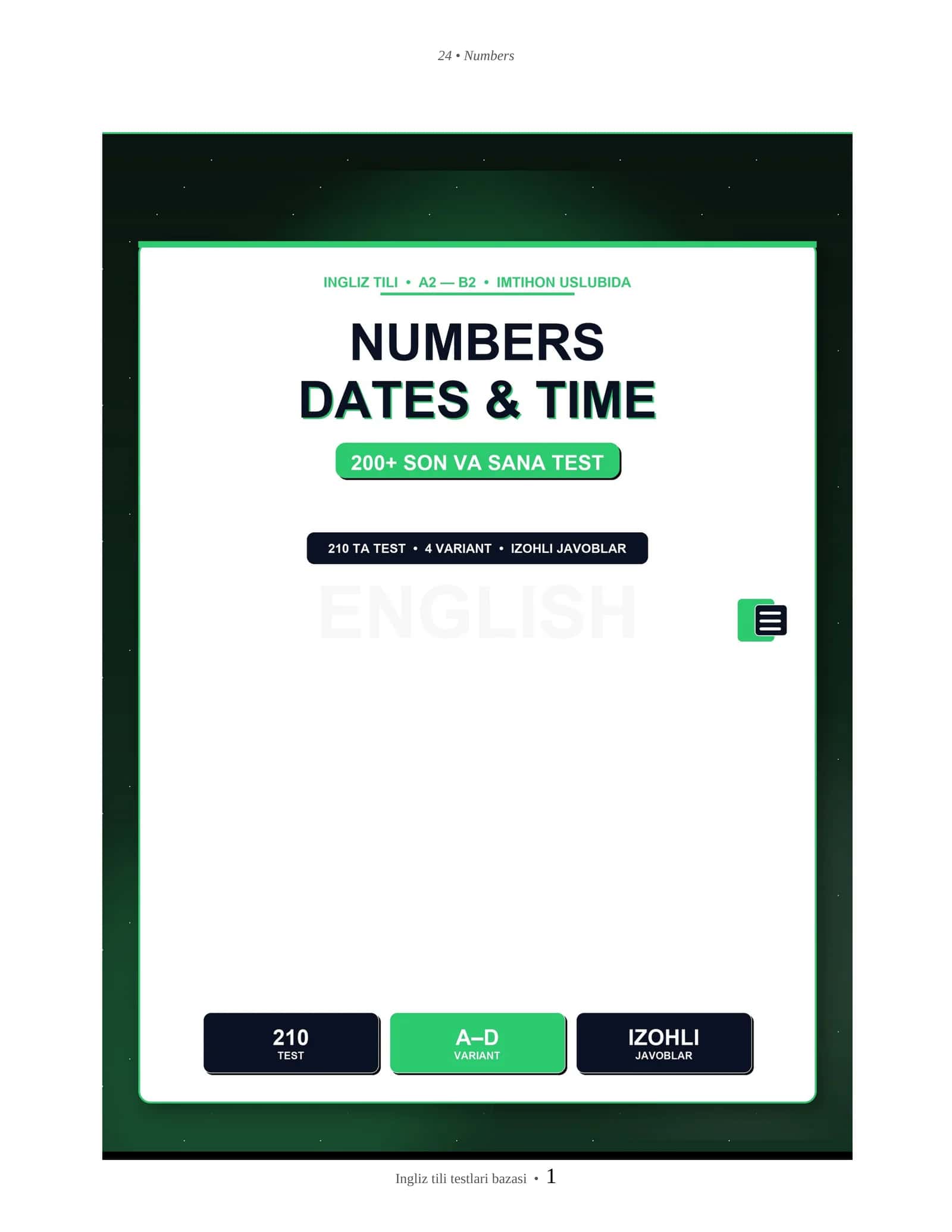 INGLIZ TILI NUMBERS, DATES & TIME 1