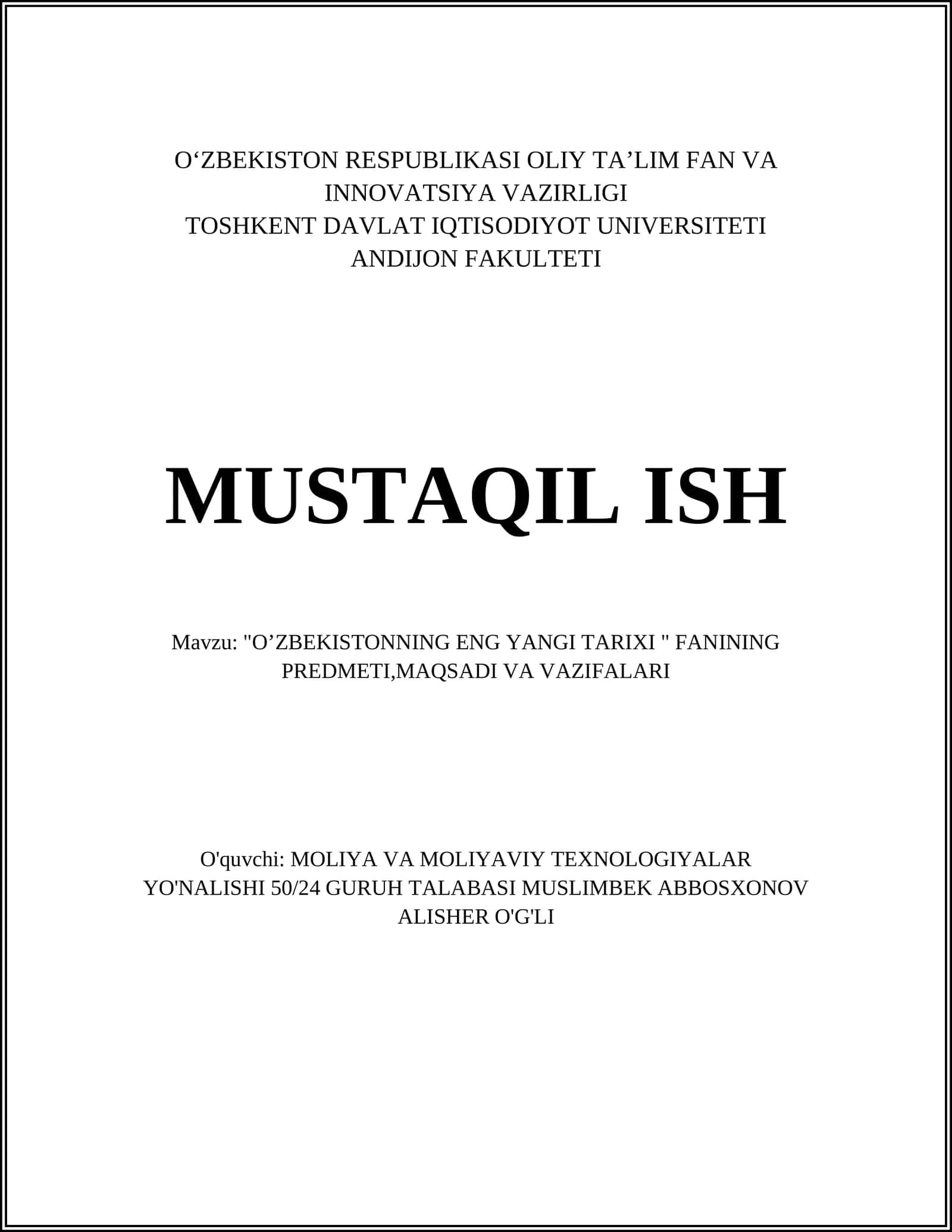 O'ZBEKISTONNING ENG YANGI TARIXI 1