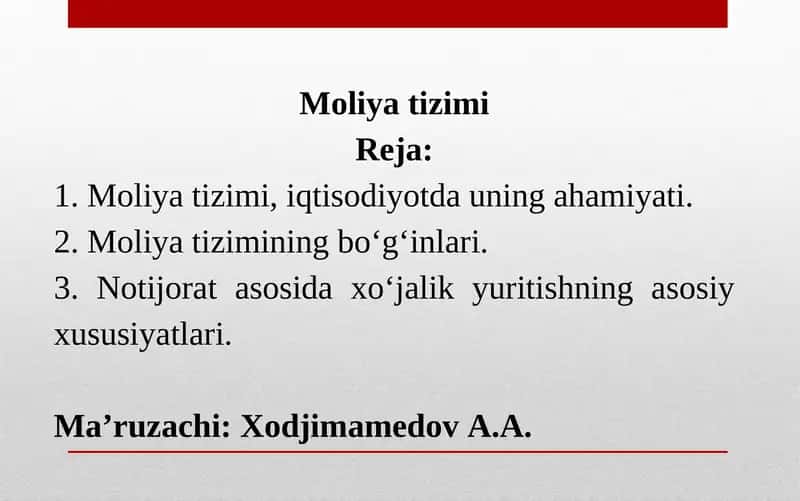 Moliya tizimi 1
