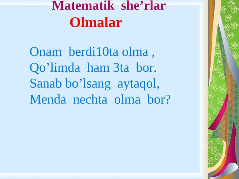 Matematik she’rlar 1