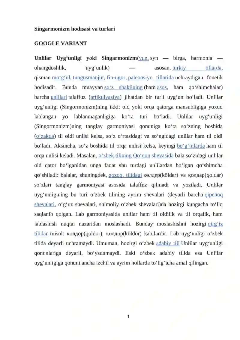 Singarmonizm hodisasi va turlari