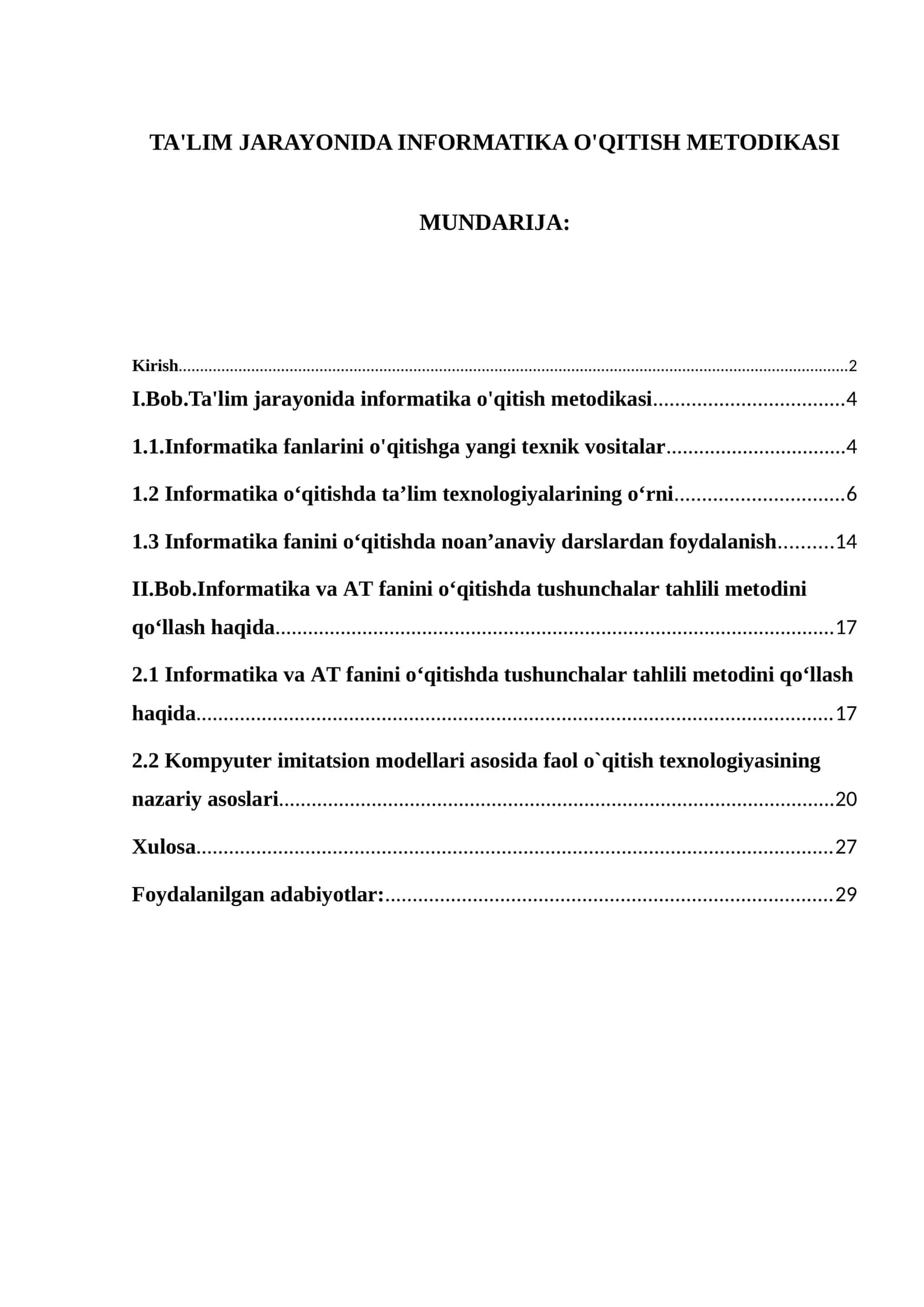 TA'LIM JARAYONIDA INFORMATIKA O'QITISH METODIKASI 1