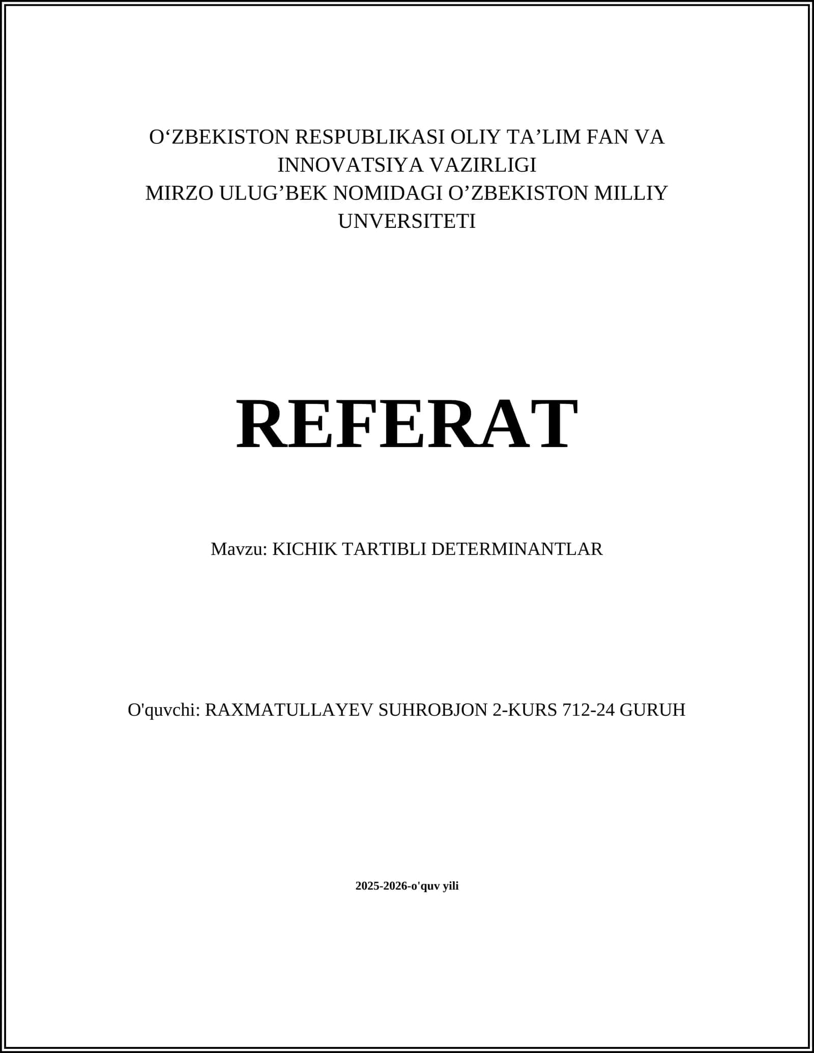 KICHIK TARTIBLI DETERMINANTLAR 1