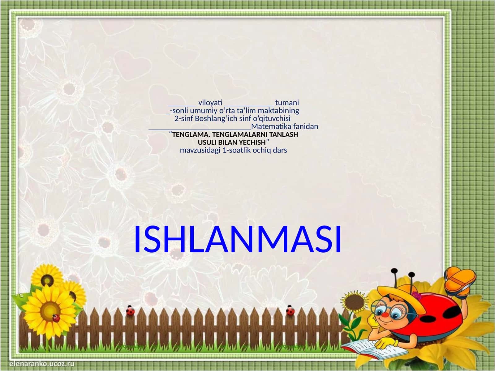 TENGLAMA. TENGLAMALARNI TANLASH USULI BILAN YECHISH 1