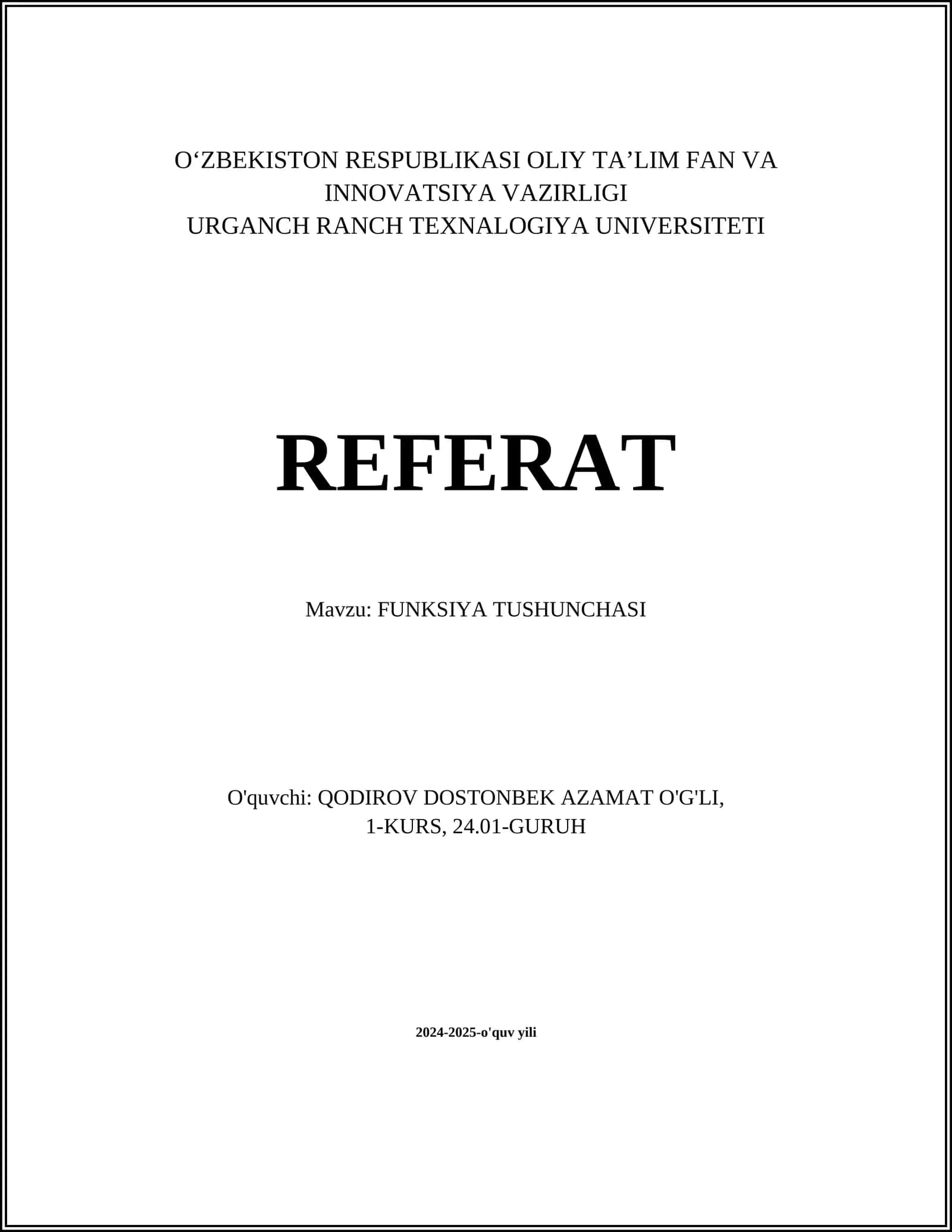 FUNKSIYA TUSHUNCHASI 1