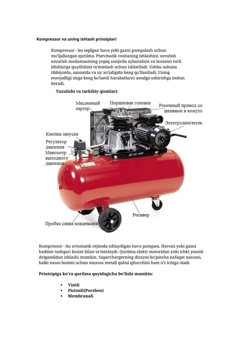Kompressor va uning ishlash prinsiplari 1