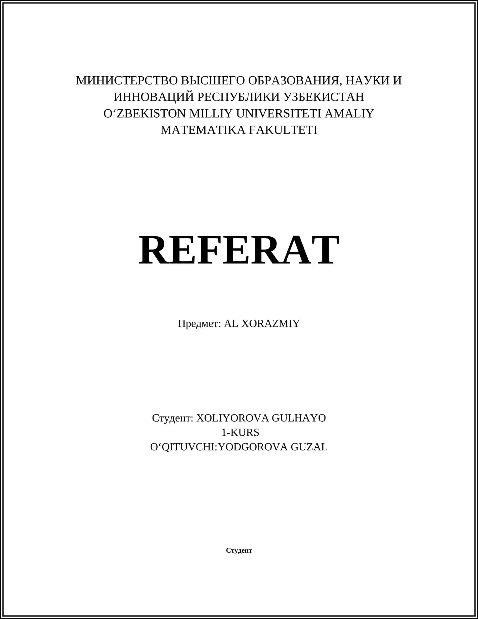 REFERAT: AL XORAZMIY 1