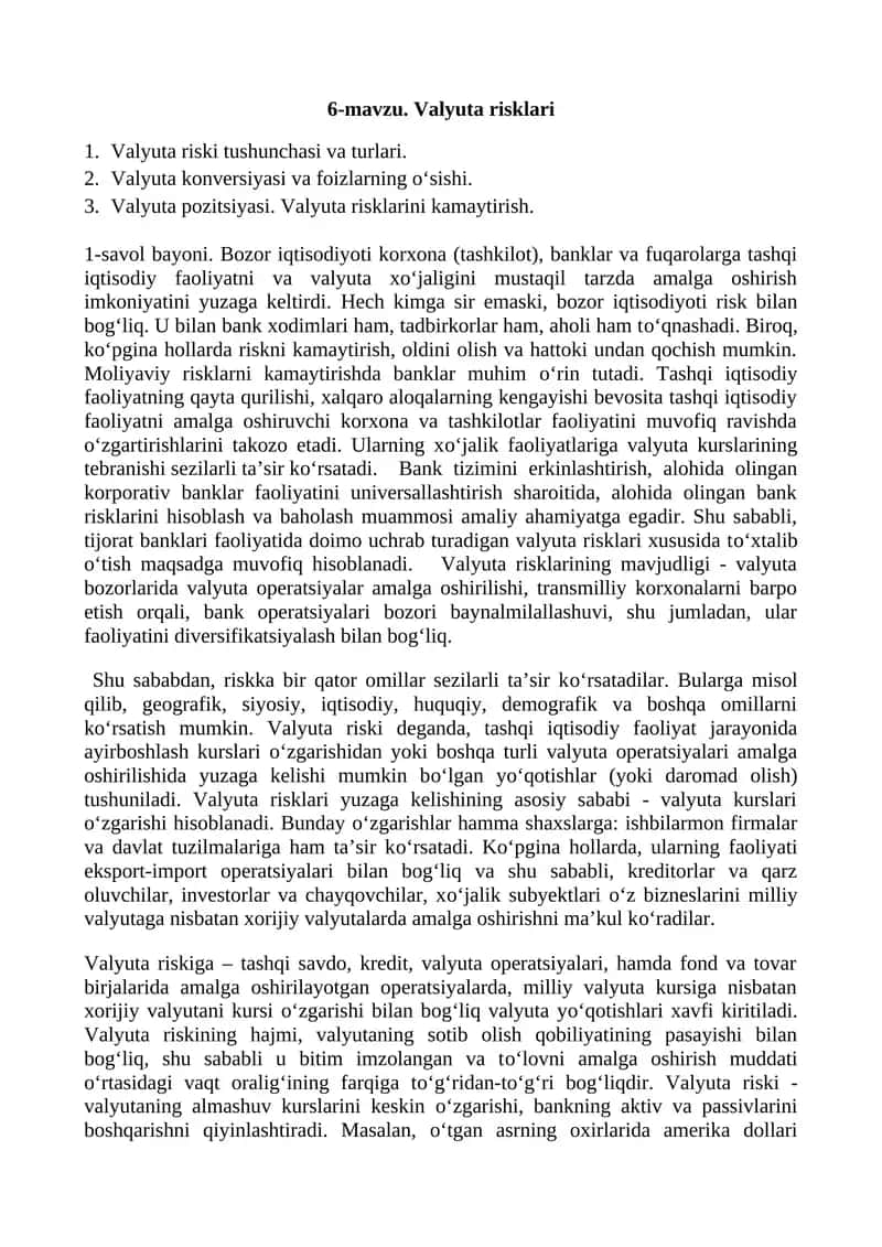 Valyuta risklari 1