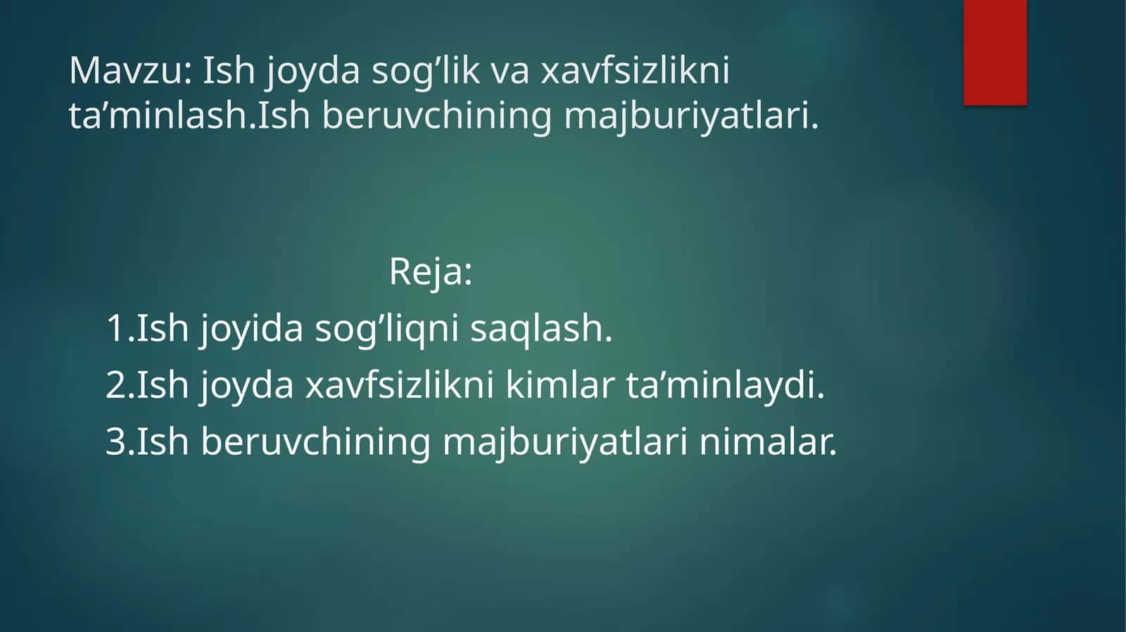 Ishjoydasog’likvaxavfsizliknita’minlash.Ishberuvchiningmajburiyatlari 1