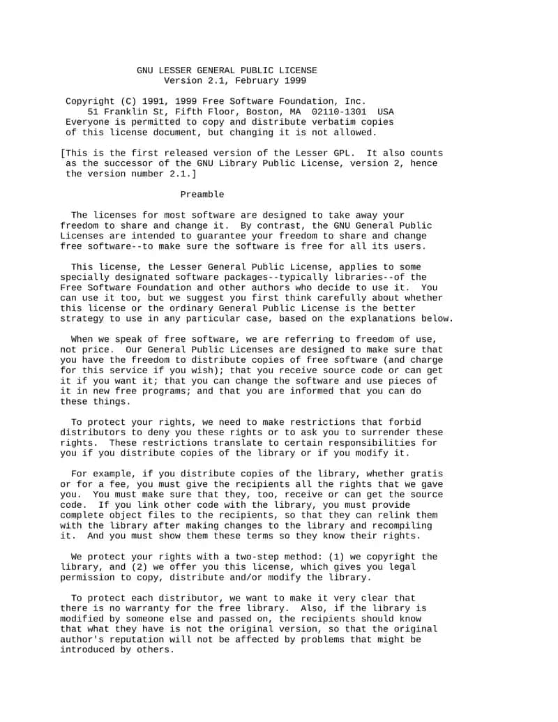 GNU LESSER GENERAL PUBLIC LICENSE 1