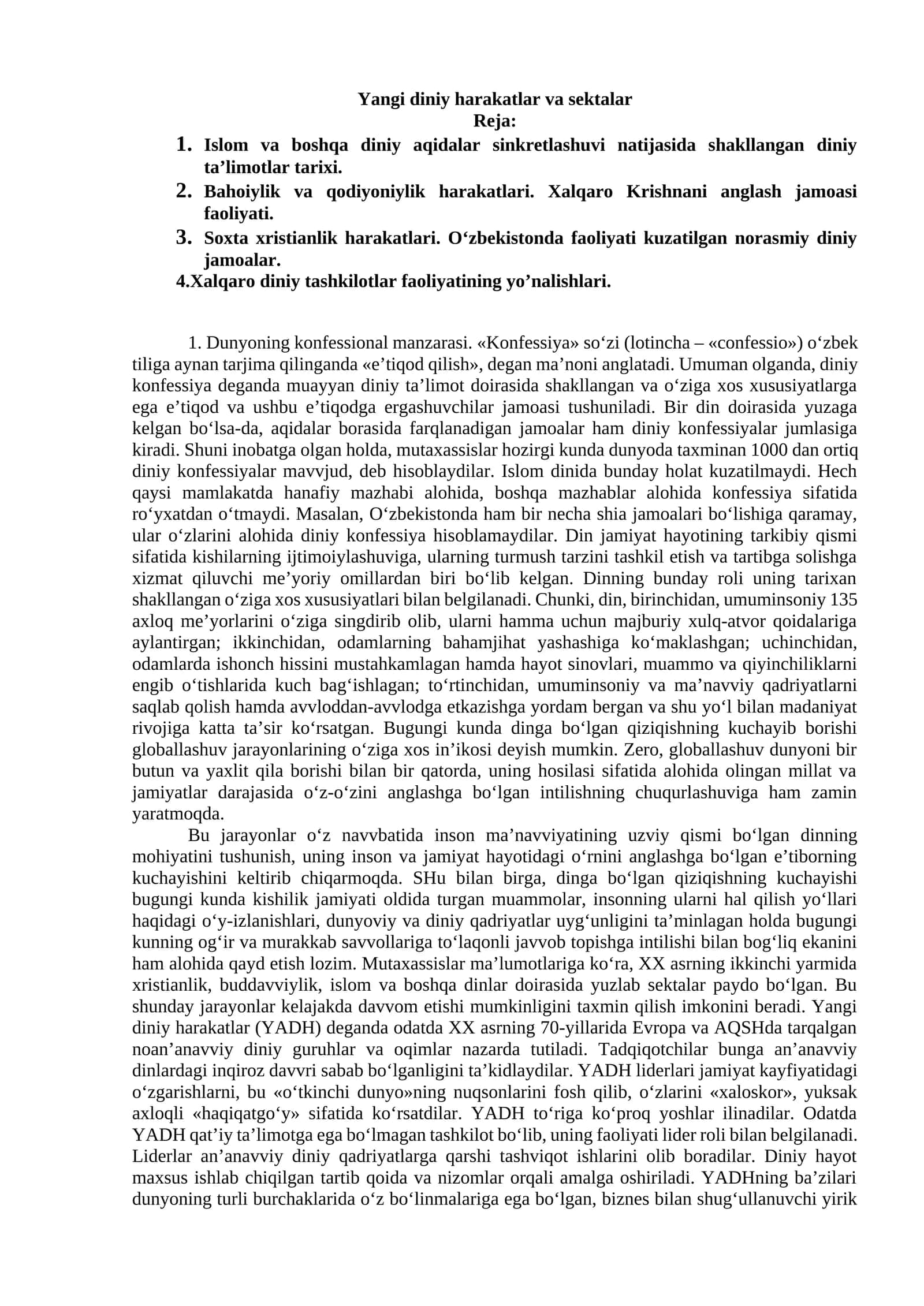 Yangi diniy harakatlar va sektalar 1