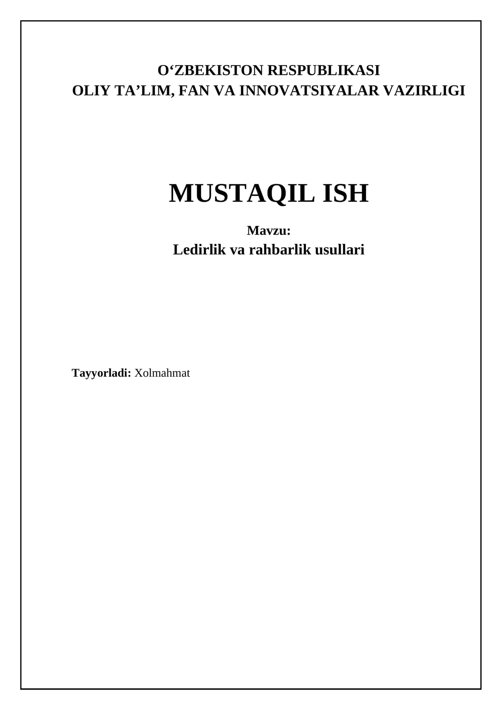 Ledirlik va rahbarlik usullari 1