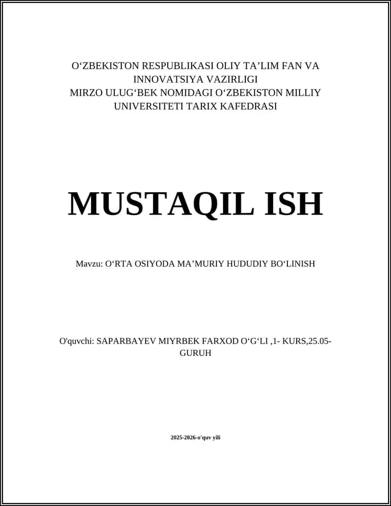 Oʻrta Osiyoda maʼmuriy-hududiy boʻlinish 1