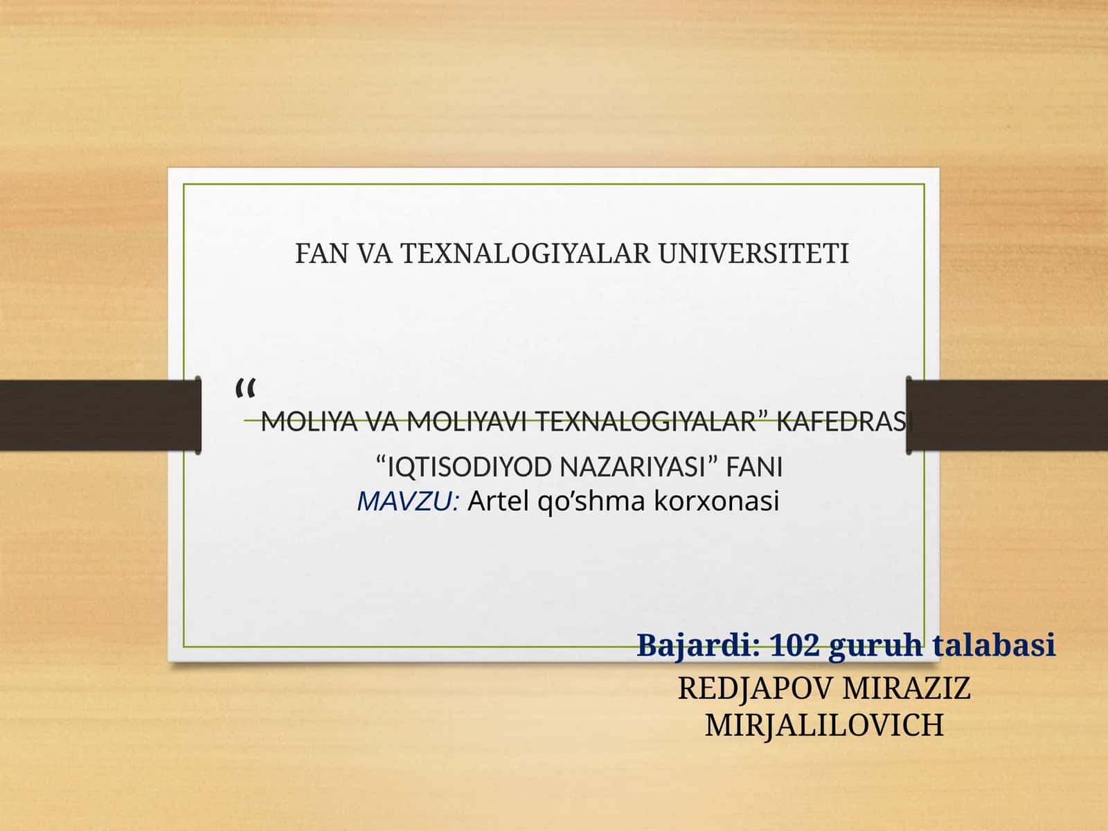 Artel qo’shma korxonasi 1