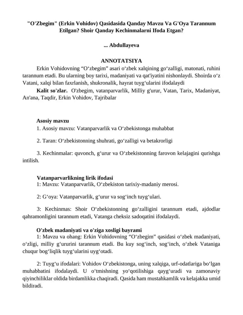 O'Zbegim 1